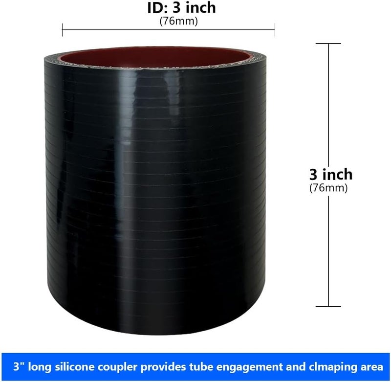 KDP 3.0" ID Straight Silicone Hose Coupler with 2 SS304 Worm Clamps, High Temp 4-Ply Reinforced 5MM Wall 3.0" Length(Qty 1) For Pipes Connecting… - Image 2